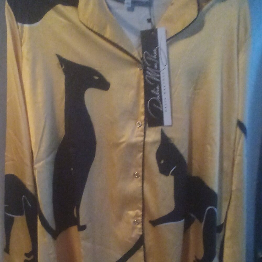 DALIA MACPHEE Satin Sphinx Pajama 2PC Set Gold/Black Size: XL NWT - Picture 5 of 11